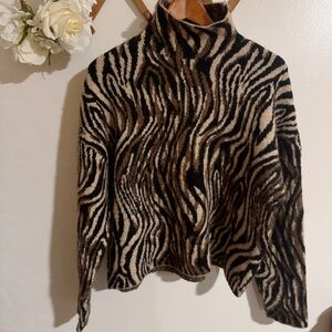 Zara // brown, tan wavy stripe mock neck turtleneck sweater size medium fb1